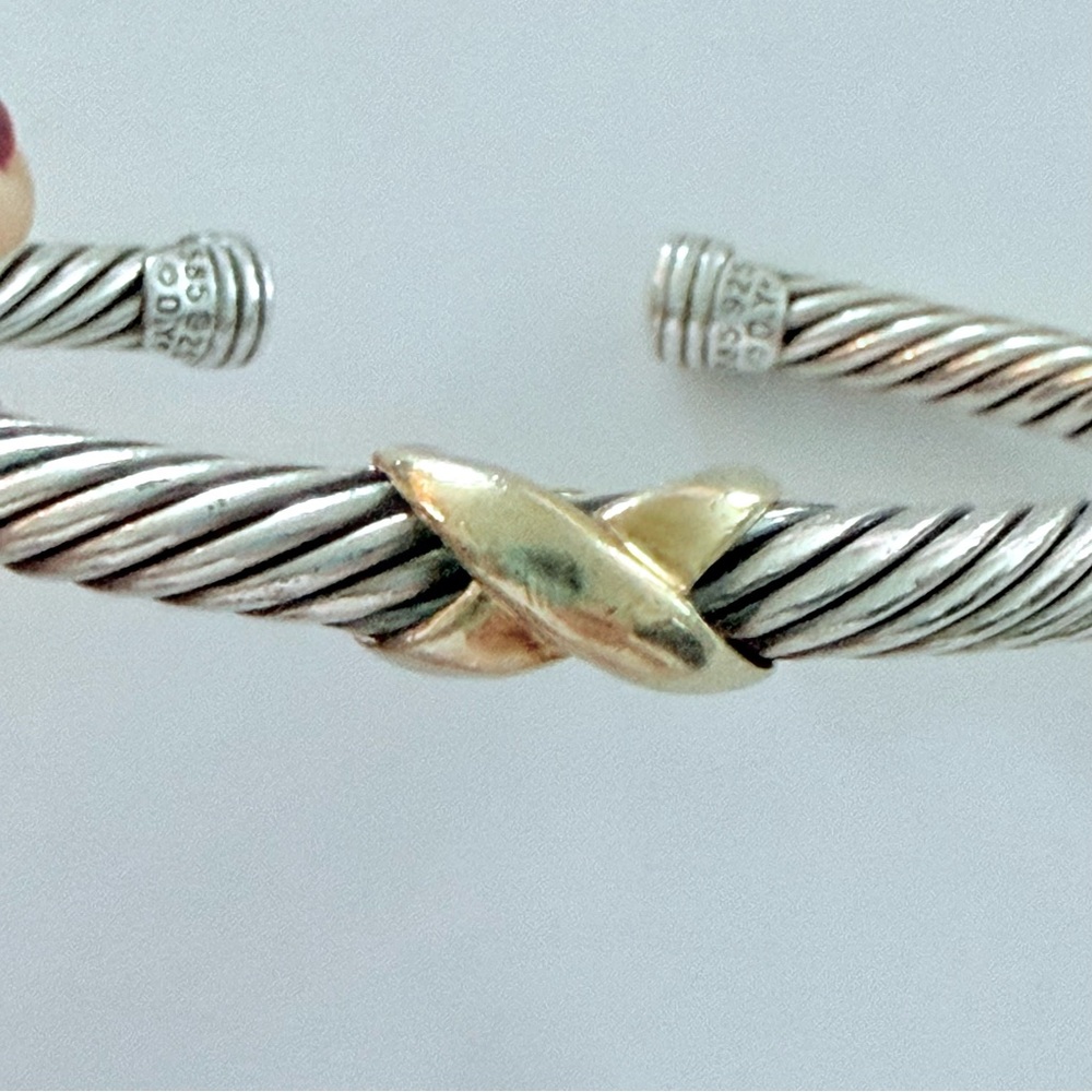 David Yurman X Classic Cable Bracelet 4mm Sterling Silver 14K Gold X…OBO